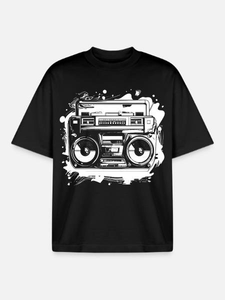 Hip Hop Music Drawing - Boxy Heavyweight Unisex Organic T-Shirt by Stanley/Stella - black