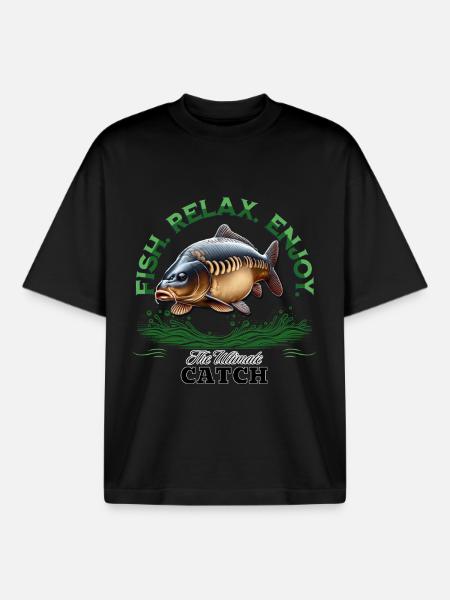 Carpe Fish Relax Enjoy - T-shirt unisexe boxy épais biologique Stanley/Stella - noir