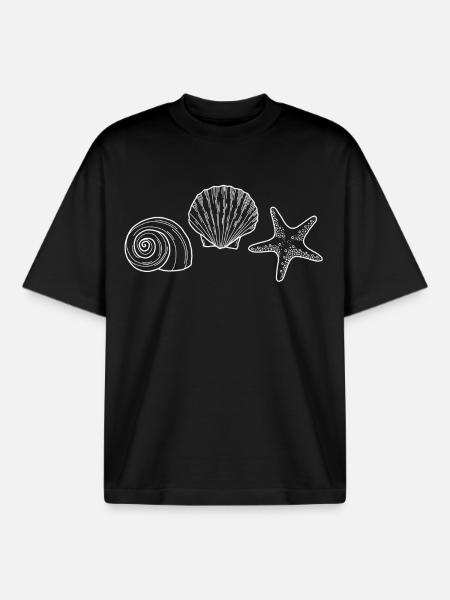 Shell, Starfish, Snail - white - Boxy Heavyweight Unisex Organic T-Shirt by Stanley/Stella - black