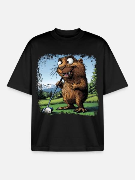 Golfer Groundhog - Boxy Heavyweight Unisex Organic T-Shirt by Stanley/Stella - black