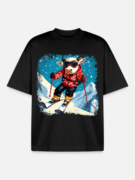Ski Kühe - Boxy Heavyweight Unisex Organic T-Shirt von Stanley/Stella - Schwarz