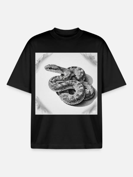 Black and White Scale Snake - Boxy Heavyweight Unisex Organic T-Shirt by Stanley/Stella - black