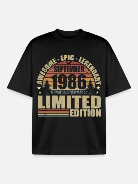 1986 September 1986 Anniversary September 1986 - Boxy Heavyweight Unisex Organic T-Shirt by Stanley/Stella - black
