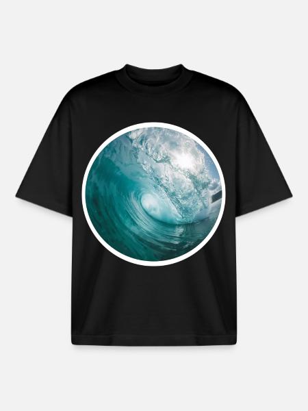Wave Motion Sea Art - Boxy Heavyweight Unisex Organic T-Shirt by Stanley/Stella - black