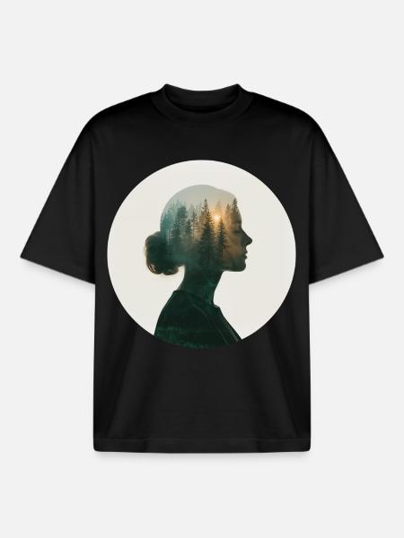 Forest dreams in women's profile - Boxy Heavyweight Unisex Organic T-Shirt by Stanley/Stella - black