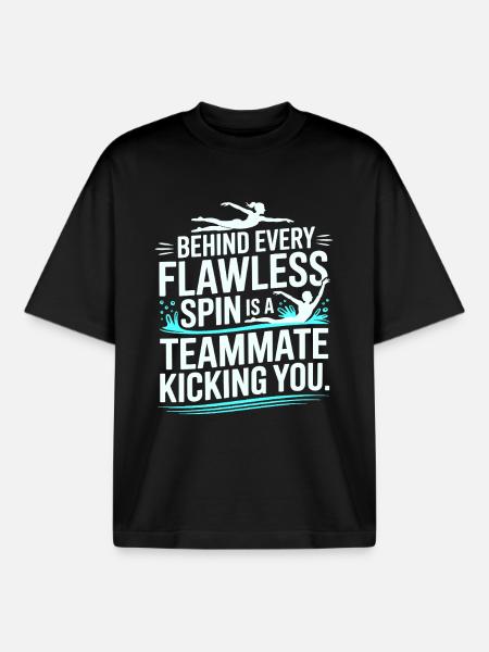 Behind Every Flawless Spin Swimming Teammate - Boxy Heavyweight Unisex Organic T-Shirt by Stanley/Stella - black