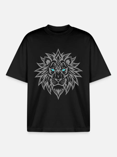 Lion Tribal Blue Eyes - Boxy Heavyweight Unisex Organic T-Shirt by Stanley/Stella - black
