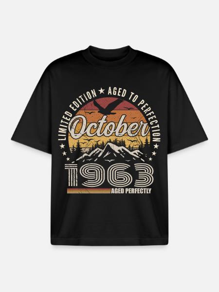 October 1963 Birthday Gift - October 1963 - Boxy Heavyweight Unisex Organic T-Shirt by Stanley/Stella - black