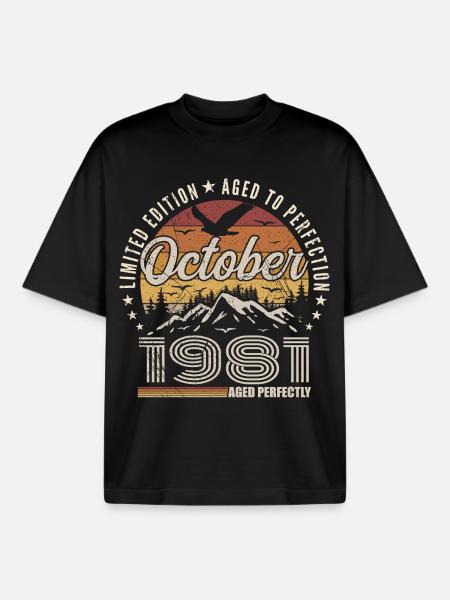 October 1981 Birthday Gift - October 1981 - Boxy Heavyweight Unisex Organic T-Shirt by Stanley/Stella - black