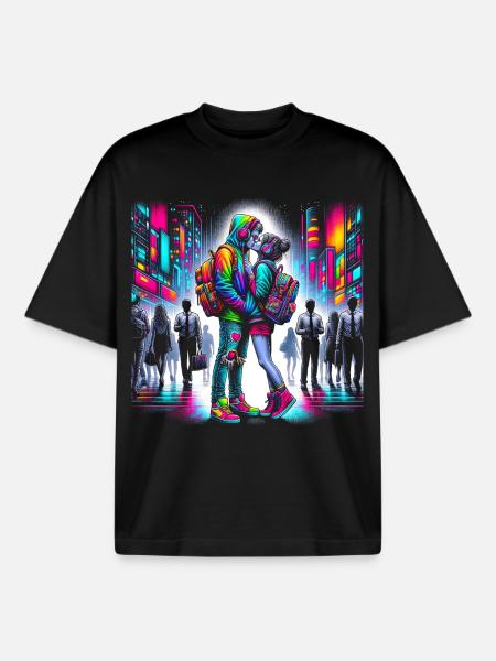 Lebendiges Neon-Stadtpaar - Boxy Heavyweight Unisex Organic T-Shirt von Stanley/Stella - Schwarz