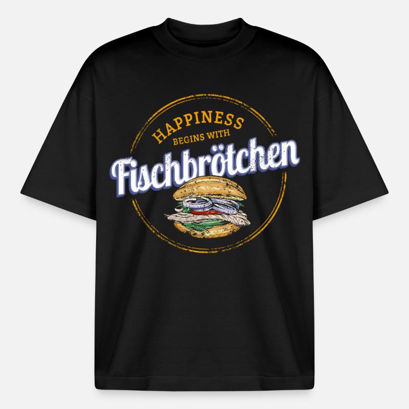 Fischbrötchen mit Matjes oder Bismarckhering - Boxy Heavyweight Unisex Organic T-Shirt von Stanley/Stella - Schwarz