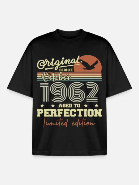 1962 October 1962 Birthday October 1962 - Boxy Heavyweight Unisex Organic T-Shirt by Stanley/Stella - black