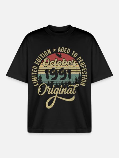 October 1991 Anniversary October 1991 October - Boxy Heavyweight Unisex Organic T-Shirt by Stanley/Stella - black