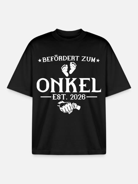 Promoted to uncle est. 2026 - Boxy Heavyweight Unisex Organic T-Shirt by Stanley/Stella - black