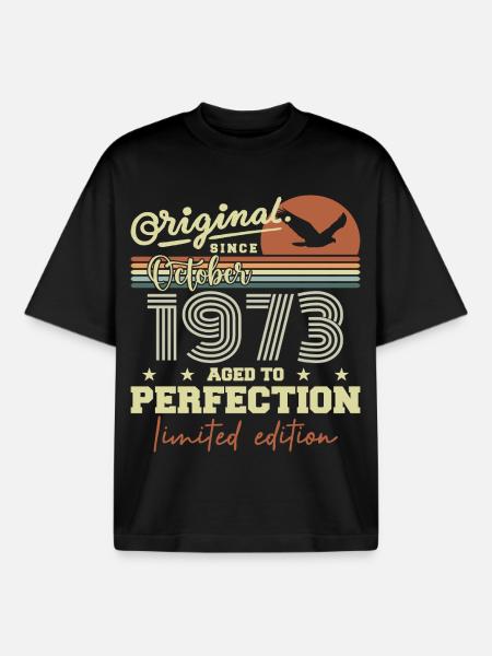 1973 October 1973 Birthday October 1973 - Boxy Heavyweight Unisex Organic T-Shirt by Stanley/Stella - black