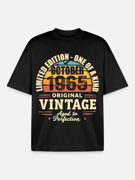 Retro October 1965 - birthday october 1965 - Boxy Heavyweight Unisex Organic T-Shirt by Stanley/Stella - black