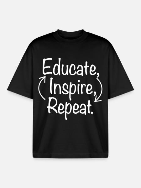Educate Inspire Repeat Teacher Saying - Boxy Heavyweight Unisex Organic T-Shirt by Stanley/Stella - black
