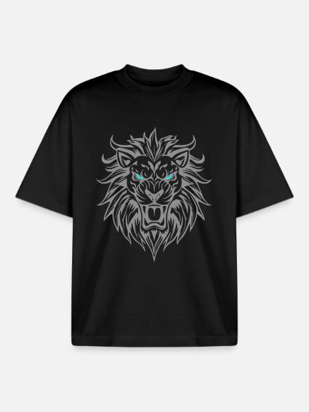 Majestic lion head with blue eyes - Boxy Heavyweight Unisex Organic T-Shirt by Stanley/Stella - black