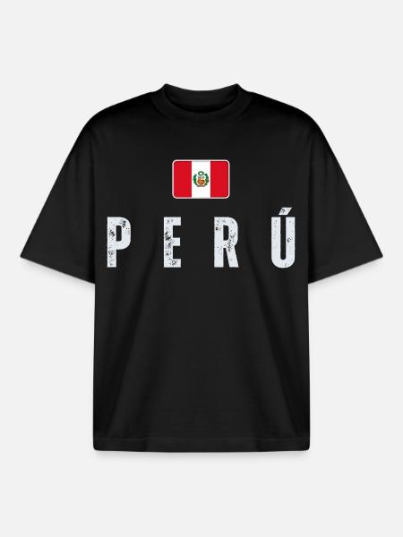 I love Peru, Peruvian flag - Boxy Heavyweight Unisex Organic T-Shirt by Stanley/Stella - black