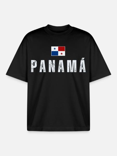 Panama Flag, I Love Panama - Boxy Heavyweight Unisex Organic T-Shirt by Stanley/Stella - black