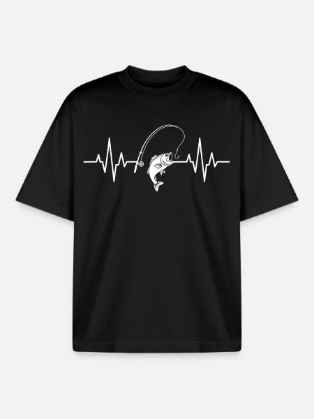 Fisch und Angel Herzschlag Design - Boxy Heavyweight Unisex Organic T-Shirt von Stanley/Stella - Schwarz