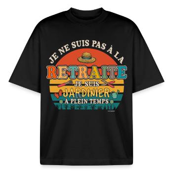 Gärtner im Ruhestand - Humor im Ruhestand - Boxy Heavyweight Unisex Organic T-Shirt von Stanley/Stella - Schwarz - Vorne - AI Model Male 185 light (185cm) & AI Model Female 172 dark (172cm)