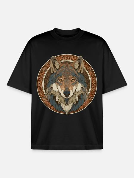 Legendary wolf with Celtic pattern - Boxy Heavyweight Unisex Organic T-Shirt by Stanley/Stella - black