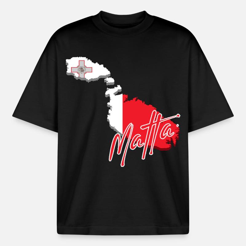 Drapeau de Malte, carte de Malte - T-shirt unisexe boxy épais biologique Stanley/Stella - noir