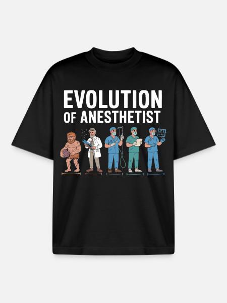 Evolution of Anaesthesiologists Illustration - Boxy Heavyweight Unisex Organic T-Shirt by Stanley/Stella - black