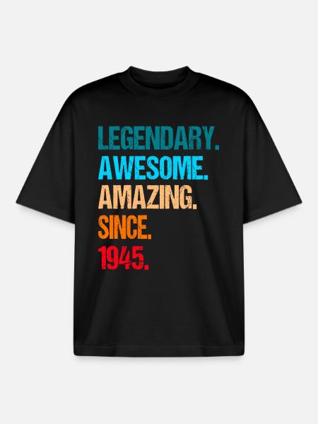 80th birthday born in 1945 - Boxy Heavyweight Unisex Organic T-Shirt by Stanley/Stella - black