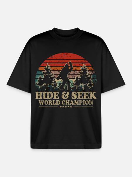 Cache-cache Champion du Monde Bigfoot - T-shirt unisexe boxy épais biologique Stanley/Stella - noir