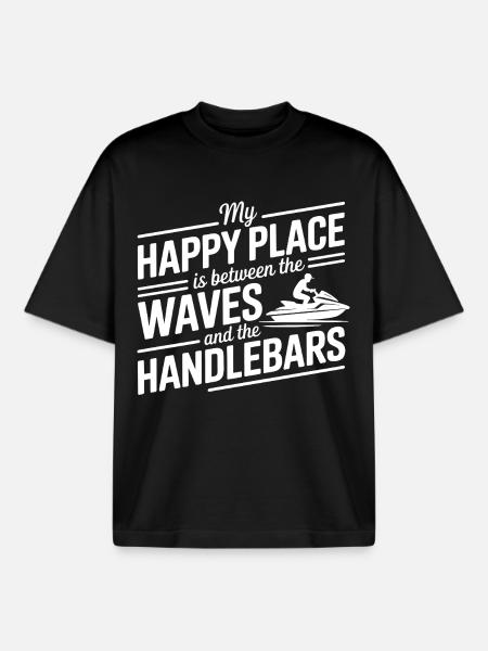 Between Waves & Handlebars Jetski Quote - Boxy Heavyweight Unisex Organic T-Shirt by Stanley/Stella - black