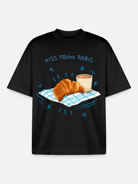 Kiss From Paris Croissant Breakfast - Boxy Heavyweight Unisex Organic T-Shirt by Stanley/Stella - black