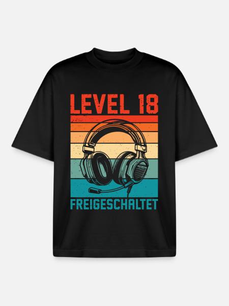 Garçons du 18e anniversaire : niveau 18 débloqué - T-shirt unisexe boxy épais biologique Stanley/Stella - noir