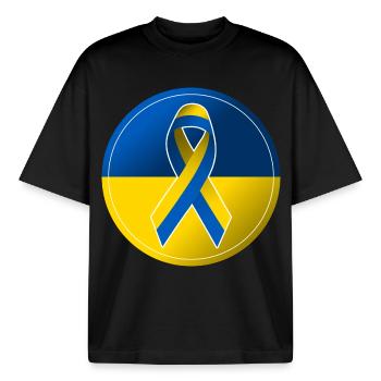 Solidarity Peace Ukraine Demonstration - Boxy Heavyweight Unisex Organic T-Shirt by Stanley/Stella - black - Front - AI Model Male 185 light (185cm) & AI Model Female 172 dark (172cm)