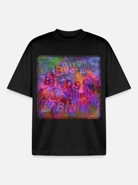 Mots & Oiseaux V1 - T-shirt unisexe boxy épais biologique Stanley/Stella - noir
