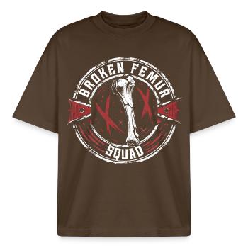 Broken Thigh Broken Femur Squad - Boxy Heavyweight Unisex Organic T-Shirt by Stanley/Stella - mocha - Front - AI Model Male 185 light (185cm) & AI Model Female 172 dark (172cm)