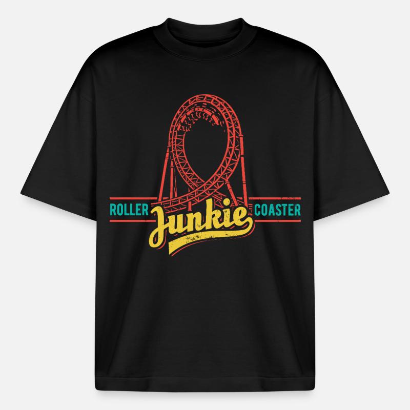 Rollercoaster Junkie - Roller Coaster - Boucle - T-shirt unisexe épais coupe boxy Stanley/Stella - noir