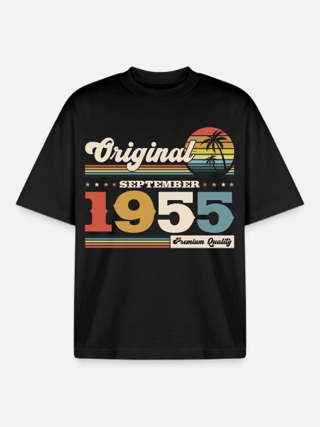 70th birthday Original September 1955 - Boxy Heavyweight Unisex Organic T-Shirt by Stanley/Stella - black
