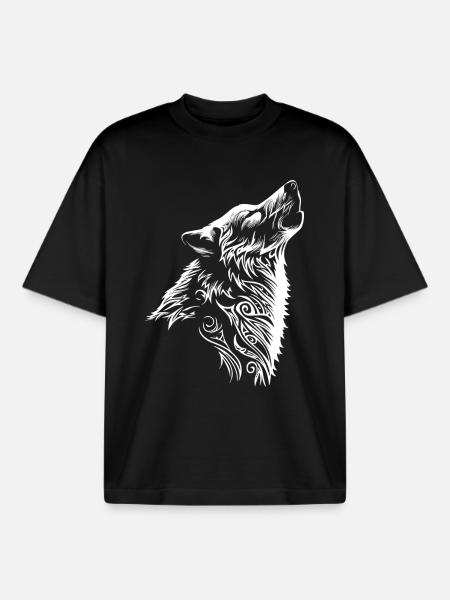 Wolf Tribal Wolf Head Tattoo - Boxy Heavyweight Unisex Organic T-Shirt by Stanley/Stella - black