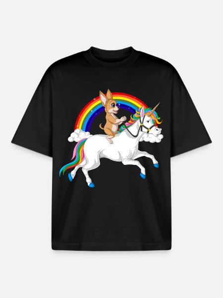 Balade Licorne Chihuahua - T-shirt unisexe boxy épais biologique Stanley/Stella - noir