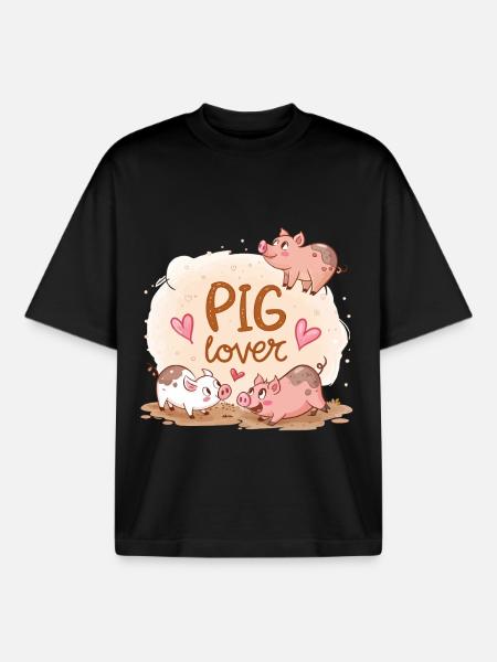 Funny and Warm Pigs Showcase - Boxy Heavyweight Unisex Organic T-Shirt by Stanley/Stella - black