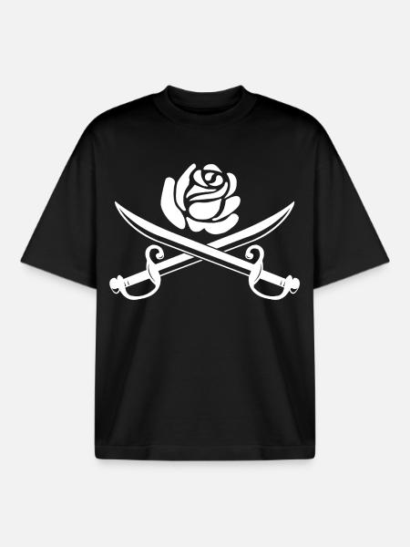 Fleur blanche et épées croisées - T-shirt unisexe boxy épais biologique Stanley/Stella - noir