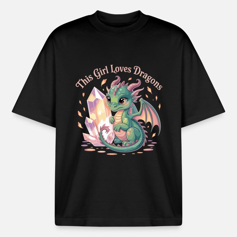 Mädchenliebe zu Drachen mit Kristall - Boxy Heavyweight Unisex Organic T-Shirt von Stanley/Stella - Schwarz