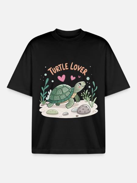 Turtle in Love Illustration - Boxy Heavyweight Unisex Organic T-Shirt by Stanley/Stella - black