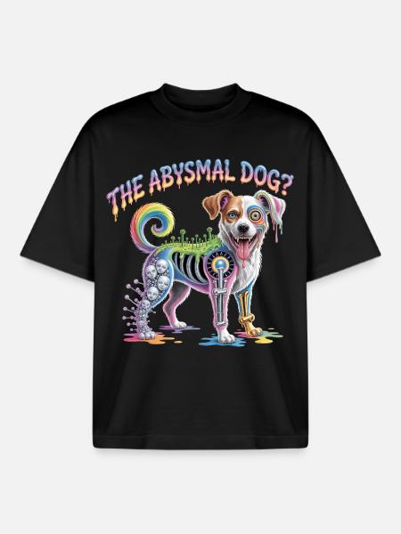 Psychedelic Abysimal Dog Illustration - Boxy Heavyweight Unisex Organic T-Shirt by Stanley/Stella - black