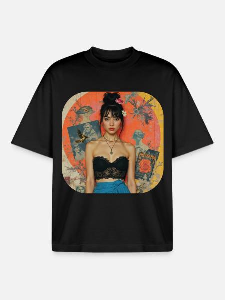 Retro Collage T-Shirt Design - Boxy Heavyweight Unisex Organic T-Shirt by Stanley/Stella - black