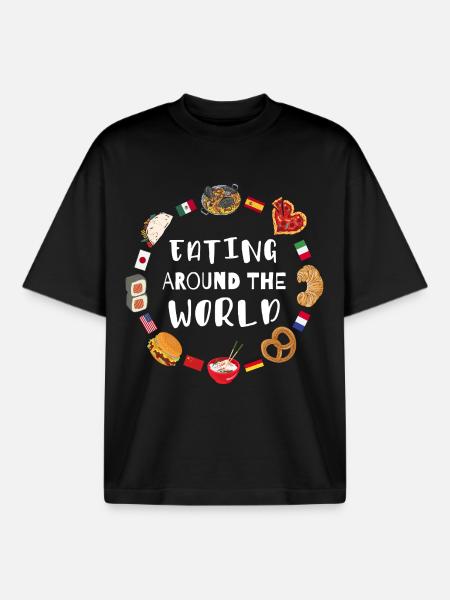 Food around the world - Boxy Heavyweight Unisex Organic T-Shirt by Stanley/Stella - black
