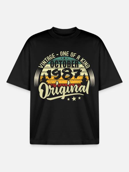 October 1987 Birthday Gift - Boxy Heavyweight Unisex Organic T-Shirt by Stanley/Stella - black