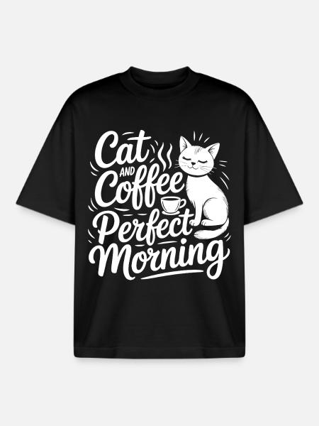 Katzenliebe mit Kaffee-Motiv - Boxy Heavyweight Unisex Organic T-Shirt von Stanley/Stella - Schwarz